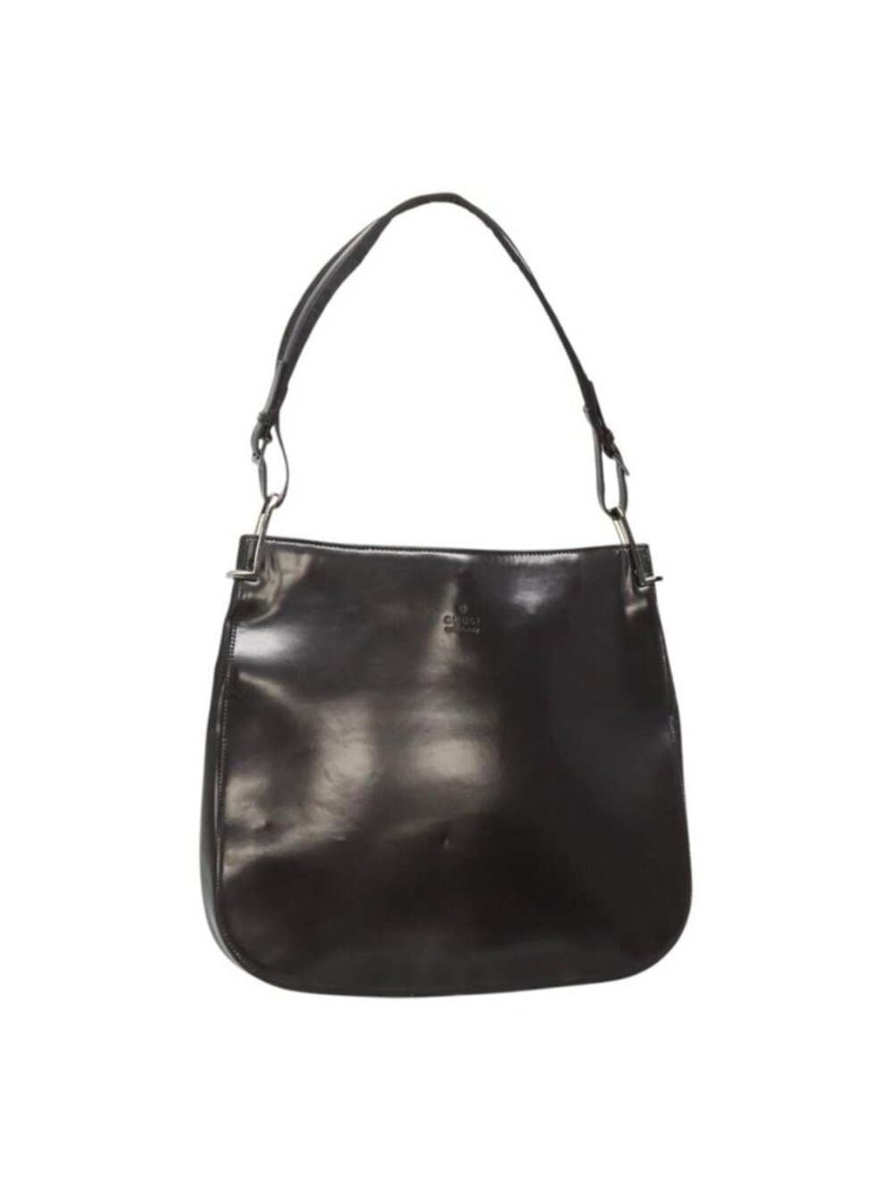 Authentic GUCCI Shoulder Bag Patent leather Brown Silver 001 3166